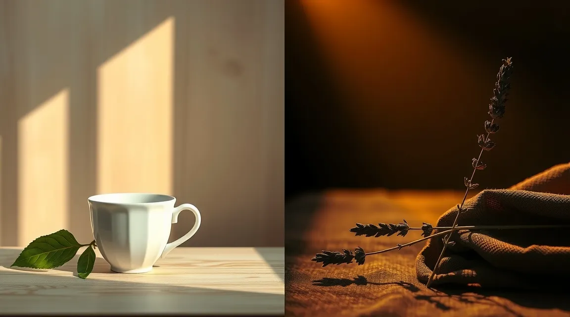 Visual concept comparing morning light and nighttime calm to explain cortisol and melatonin hormone cycles.