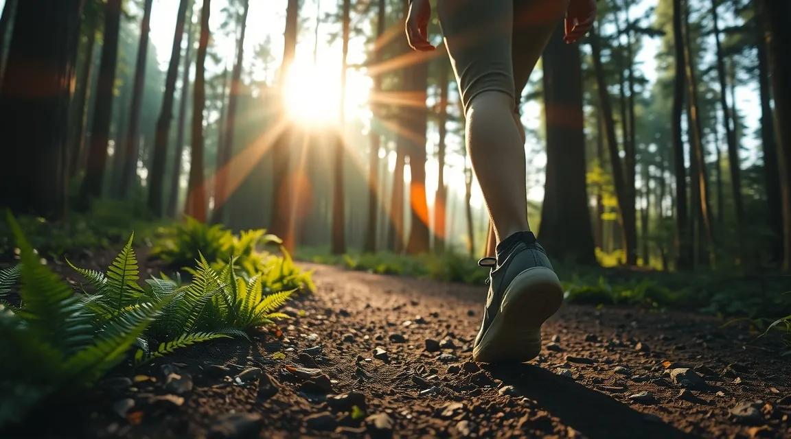 Person walking in a sunlit forest to manage stress and balance cortisol related hormone levels naturally.