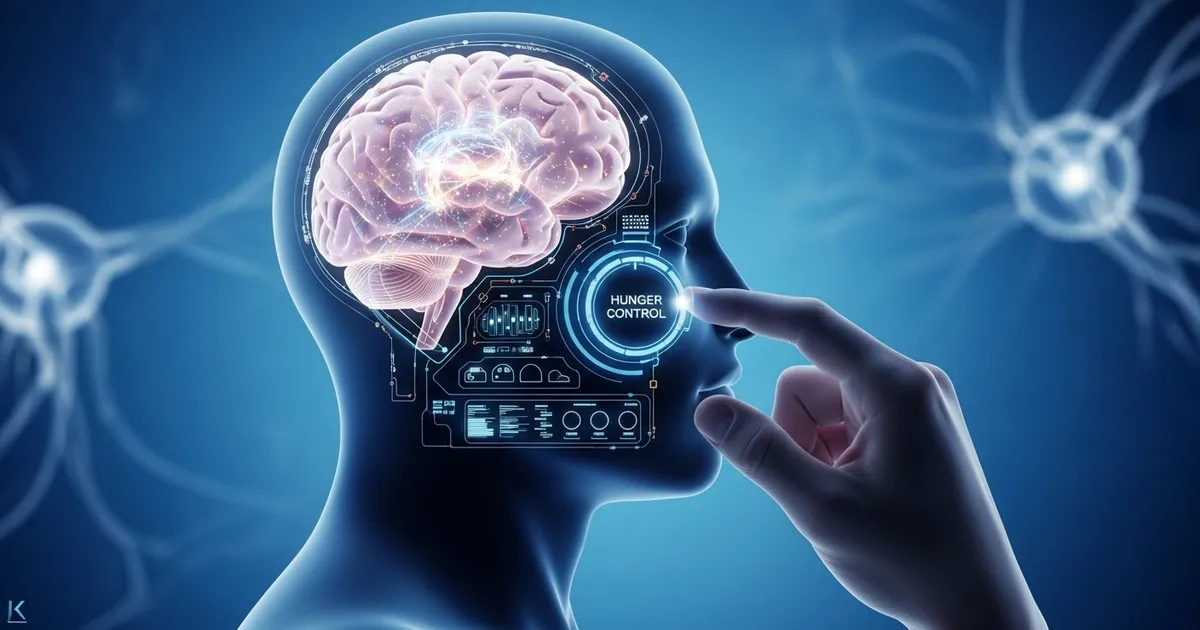A conceptual image showing a person gaining control over their hunger hormone, ghrelin, symbolizing its powerful effect on weight loss.