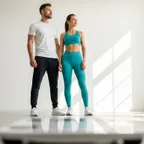 A fit woman confidently focusing on her strong reflection, demonstrating the importance of lean mass vs fat mass ratio over body weight.
