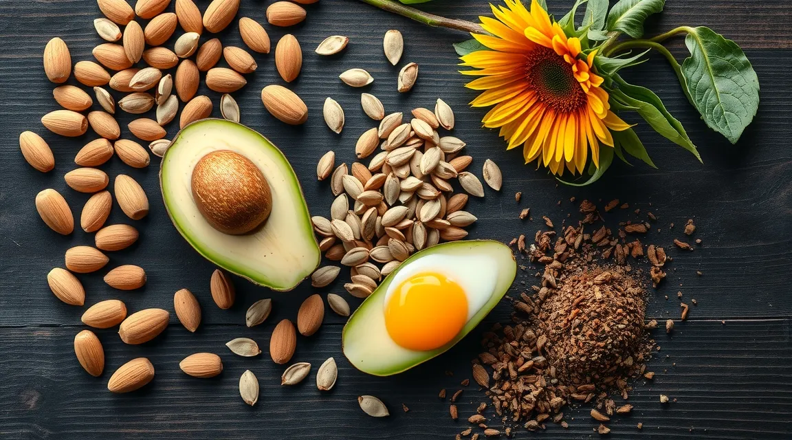 Nutrient-rich ingredients like almonds, seeds, and avocado supporting natural hair growth and biotin.