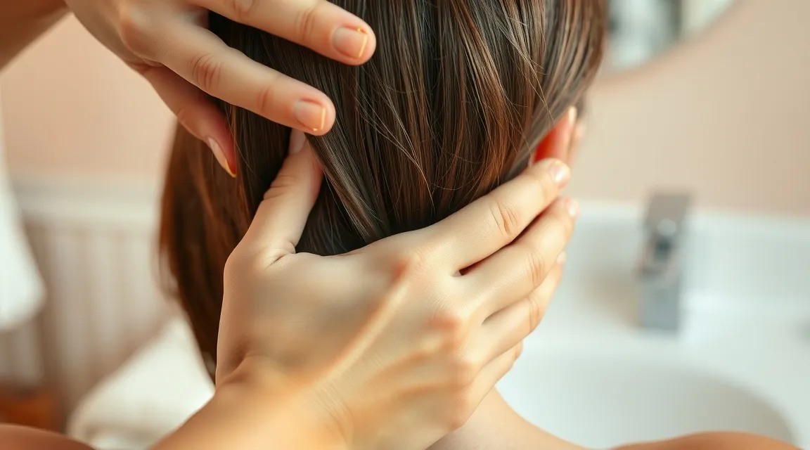 Close-up of gentle hands massaging the scalp to boost blood circulation and promote healthy hair.